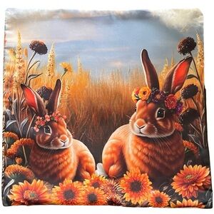 Brown Bunny in Flower Crown - Throw Pillow Cover/Case - 16"x16" - Single-Sided